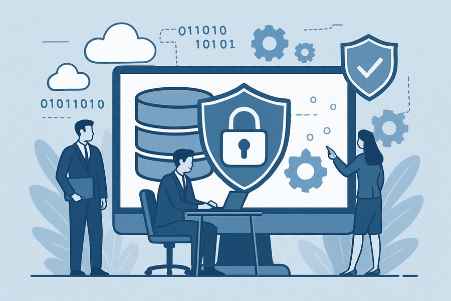 Ilustrasi teknologi dan keamanan data perusahaan